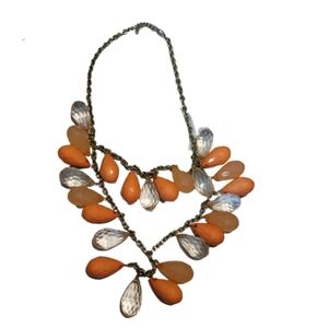 Vintage necklace RETRO necklace orange white clear tear drops